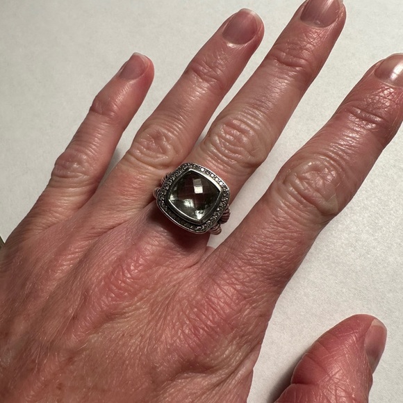 David Yurman Albion Diamond & Prasiolite Ring Size 6.5